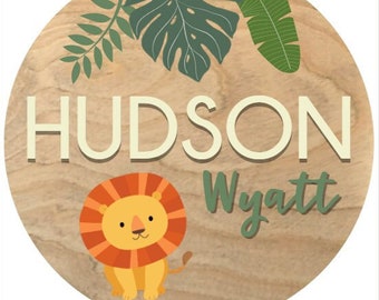 24" Lion Theme | Round Wood Name Sign | Jungle | Tigar | Personalized Name Sign | Custom | Name Sign | Boy Room | Nursery Decor | Safari
