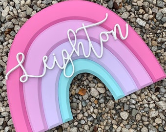 Rainbow Wood NAME Sign | Custom Colors | Nursery Decor | Trendy | Baby Room | 3D | Personalized Sign | Wall Decor | plaque | Hanging |