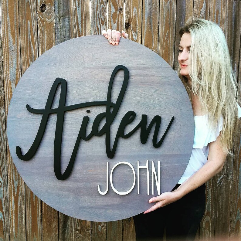 Custom Sign Plaque Round Wood Name Sign Name Sign Baby Decor Circle Wood Cutout Handcut Nursery decor Door Hanger