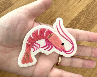 Embroidered Patch - Pink Prawn - Made in Australia - Iron on patch.