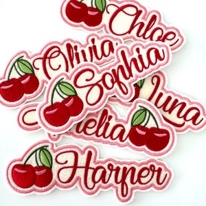 Iron on nane  patch - CUSTOM NAME Embroidered Patch - Sweet Cherry - Handmade in Australia