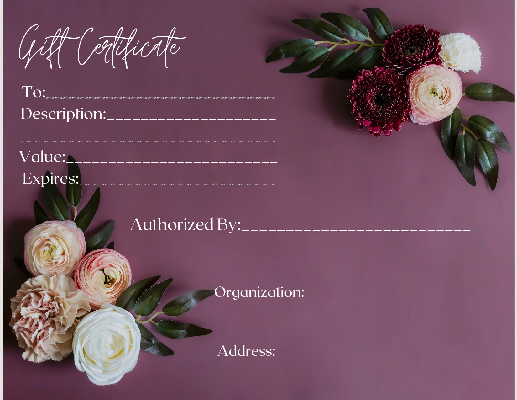 Printable Blank Business Gift Certificates Etsy