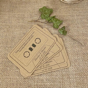 Cartes dédicaces chansons aux mariés, animation jeu mariage, DJ, musique mariage, Carte vintage K7, décoration de table et ambiance