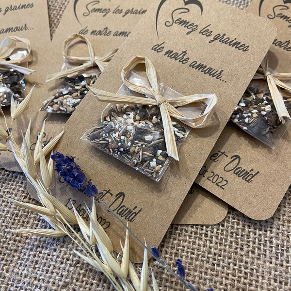 Cadeau invités pour mariage, Cartes sachet de graines à planter, "semez les graines de notre amour" personnalisation gratuite