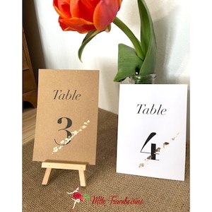 Carte Numéro de table , plan de table pour mariage, bapteme, anniversaire, Kraft recyclé ou blanc et feuille d'or