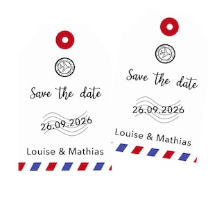 Save the Date, lot de 10 etiquettes invitation mariage, faire-part mariage Theme Destination/Voyage, Etiquette avion