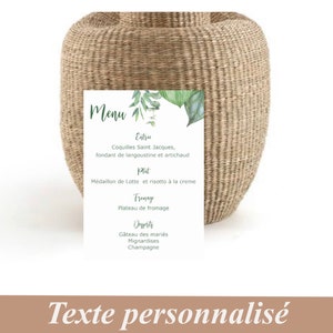 Carte Menu Mariage, Décoration de table mariage, Anniversaire, communion, Bapteme,  Thème nature, motif tropical