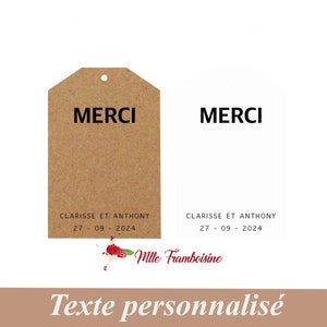Etiquette de remerciement "Merci...", mariage, kraft naturel ou blanche, décoration table, mariage, baptême, anniversaire, communion