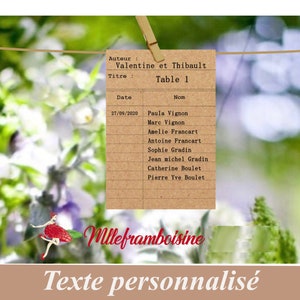 Plan de table mariage, numéro de table pour mariage, style carte de bibliothèque, anniversaire, Kraft naturel personnalisable gratuitement