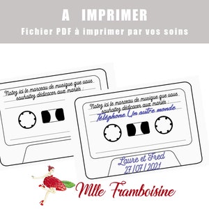 PDF Dédicace chanson aux mariés, Mariage, style K7 audio,Format numérique