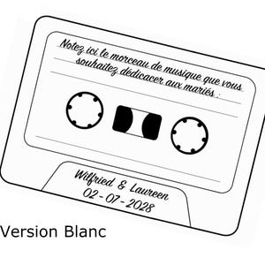 Cartes dédicaces chansons aux mariés, animation jeu mariage, DJ, musique mariage, Carte vintage K7, décoration de table et ambiance image 4