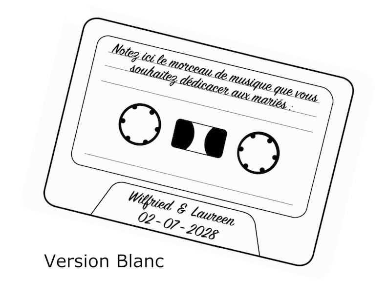 Cartes dédicaces chansons aux mariés, animation jeu mariage, DJ, musique mariage, Carte vintage K7, décoration de table et ambiance image 4