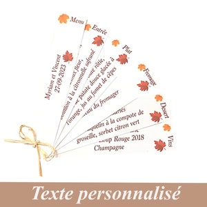 Menu éventail Feuilles d'automne pour mariage, bapteme, communion, anniversaire