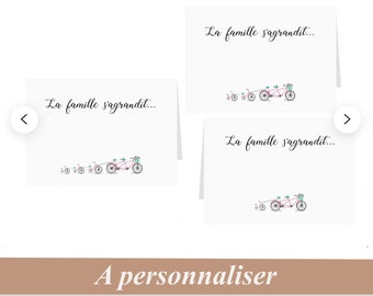Carte Annonce grossesse "La famille s'agrandit" personnalisée, Tandem