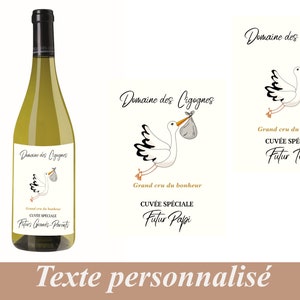 Etiquette de bouteille Annonce de grossesse personnalisée, La famille s'agrandit, Etiquette autocollante, Demande parrain marraine, Cigogne