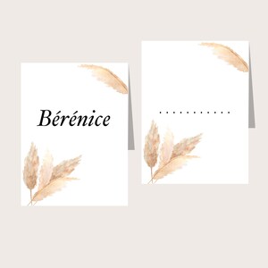 Marque-place mariage ou anniversaire style champêtre, bohème, Motif Herbe de la pampa