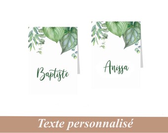 Marque-place mariage motif jungle nature, baptême, anniversaire, personnalisation gratuite