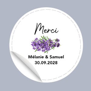 Étiquettes autocollantes personnalisées, étiquettes Merci, Lot de 10,  pour mariage Provençal, motif brin de lavande