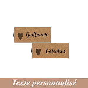 Marque-place Kraft Naturel, Coeur , pour mariage champetre, nature, bapteme, anniversaire, communion, personnalisable
