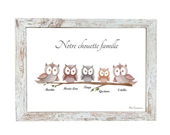 Personalized Family Poster - Little Owls - Illustration - wall decoration