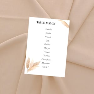 Plan de table personnalisé, Carte avec motif Herbe de la pampa, décoration pour Mariage, anniversaire style champêtre, nature, bohème