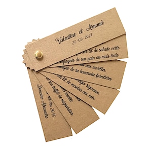 Menu éventail kraft naturel pour mariage, baptême, communion, anniversaire, Décoration de table, mariage bohème, champètre