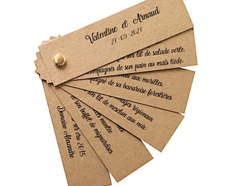 Rustic Kraft Wedding Fan Menu - Rustic and Elegant Table Decoration - Personalized Guest Fan - Original Menu