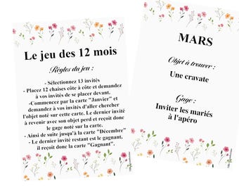 12-Month Wedding Game, Wedding Entertainment Dares, Wildflower Design