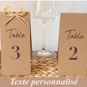 Chevalet Numéros de tables personnalisé, mariage nature champetre, Kraft naturel et raphia, décoration table mariage