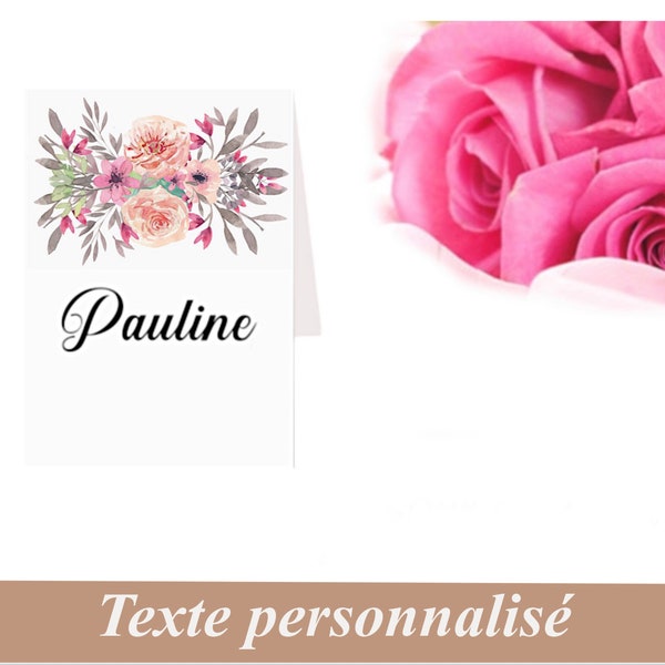 Marque-place mariage motif floral, aquarelle, baptême, anniversaire, personnalisation gratuite