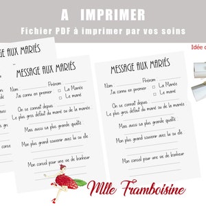 PDF Livre d'or, Message aux mariés à imprimer, petits mots à remplir par les invités, animation mariage