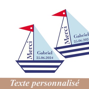 Etiquettes remerciements fantaisies, motif marin, petit bateau, Baptême, anniversaire, baby shower