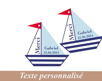 Fancy thank you labels, marine motif, small boat, Baptism, birthday, baby shower
