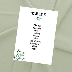 Carte Plan de table personnalisée pour mariage en Provence, Motif feuille d'olivier