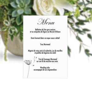 Carte Menu personnalisé pour Mariage  champêtre, Motif floral, Décoration de table Anniversaire, communion, Baptême