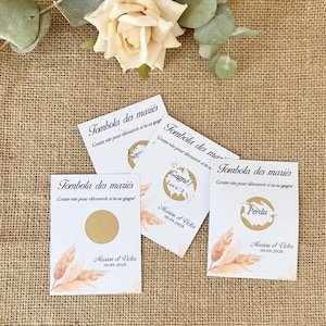 Tickets à gratter pour Tombola des mariés personnalisés, Animation mariage, jeu de la jarretière, Motif pampa, Citron, ou tropical