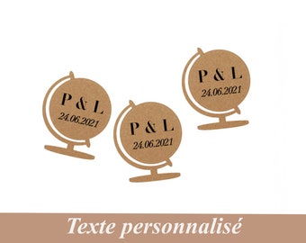 Etiquettes personnalisées fantaisies, Globe terrestre, en kraft naturel ou blanc, pour mariage thème voyage