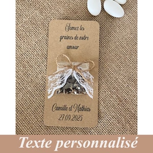 Cadeaux remerciements invités, Graines à semer, Mariage champêtre, kraft naturel, dentelle, Mariage eco-responsable