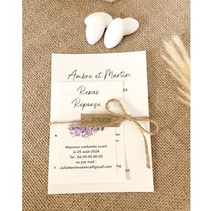 Faire part de Mariage thème Provence, motif brin de lavande sur papier texturé aquarelle, invitation mariage champêtre
