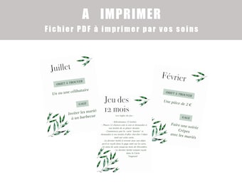 PDF à imprimer, Jeux des 12 mois animation mariage, motif Olivier, Format numérique