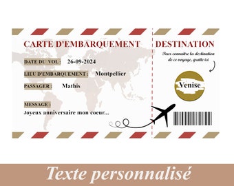 Carte à gratter Voyage surprise, Billet d'avion voyage, annonce surprise, cadeau original, Jeu a gratter destination voyage