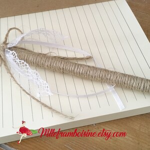 Stylo pour Livre d'or mariage champètre, corde naturelle et dentelle blanche image 2