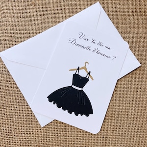 Demande de témoin ou demoiselle d'honneur, Carte originale avec Petite robe noire