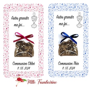 Cadeau invités, cartes graines à semer, pour communion, baptême, mariage, Liberty rose ou bleu