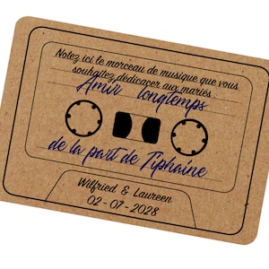 Cartes dédicaces chansons aux mariés, animation jeu mariage, DJ, musique mariage, Carte vintage K7, décoration de table et ambiance image 6
