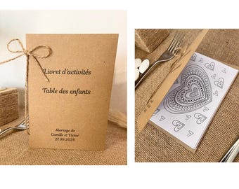 Livret d'activités pour table Enfant, animation enfant mariage, carnet de coloriages et jeux