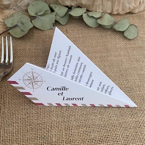 Menu Origami avion pour mariage thème Voyage destination/voyage avec motif boussole