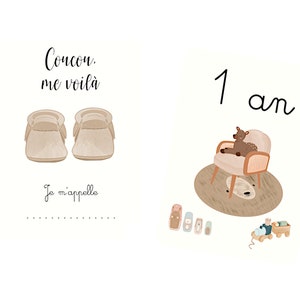 Cartes étapes bébé, Souvenir photo première année, Illustration vintage enfantin