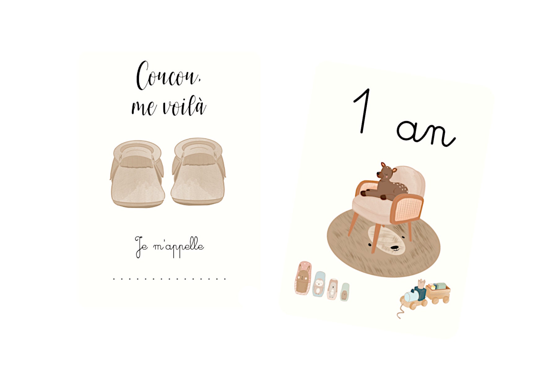 Cartes étapes Bébé Ma Première Année - 26 Visuels Recto/verso, Format 10x15cm, Doré, Pour Photos Souvenirs