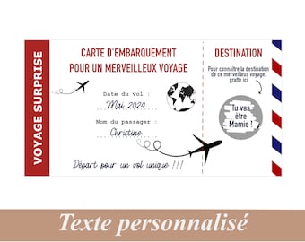 Carte à gratter Voyage surprise, Billet d'avion, annonce grossesse surprise, cadeau original, Jeu à gratter destination voyage
